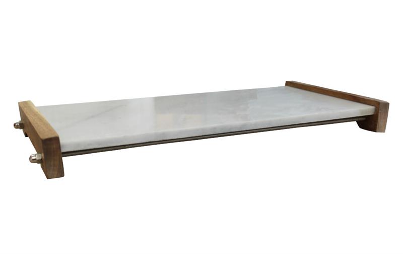 Marmor Servierplatte mit Holz, ca. 43 x 31 x 3,5 cm