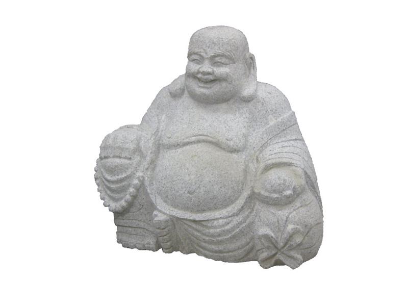 Buddha aus Granit hellgrau, SITZEND, H ca. 30cm