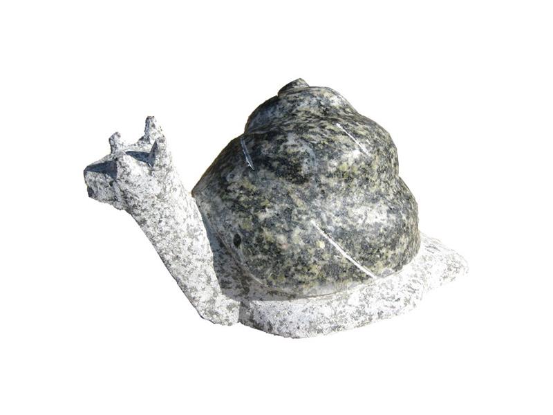 Schnecke aus Granit mit grünem Granit Panzer, L ca. 20 cm (groß)