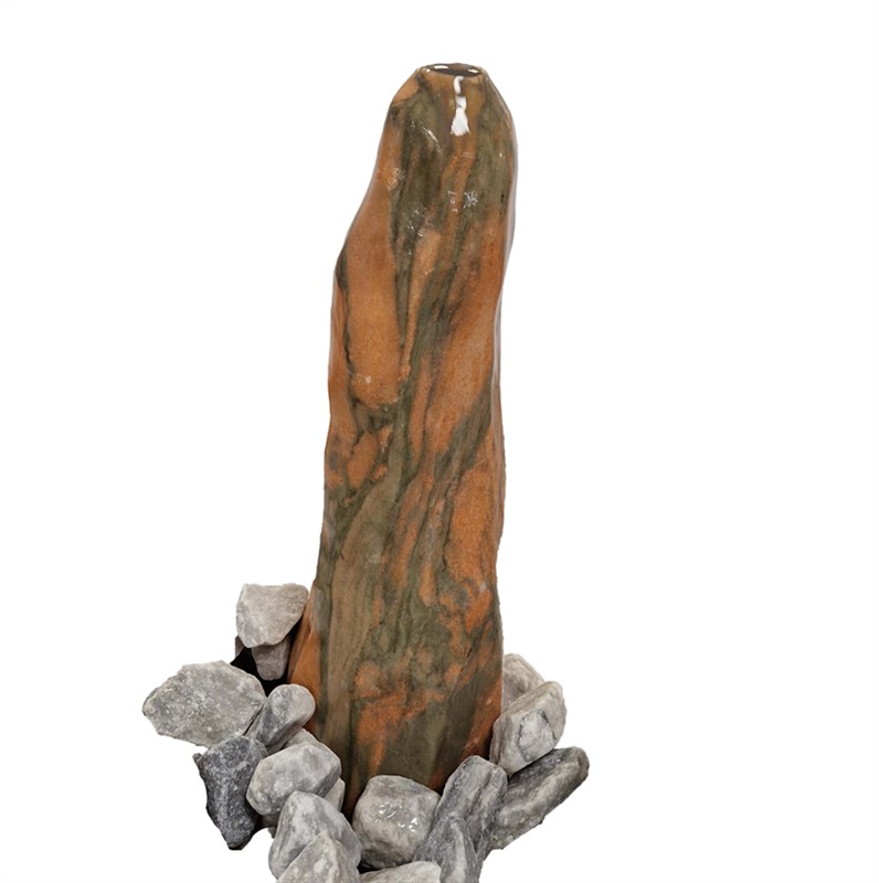 Monolith Pillar mit Quellsteinbohrung – orange-grau-grün – 80 cm