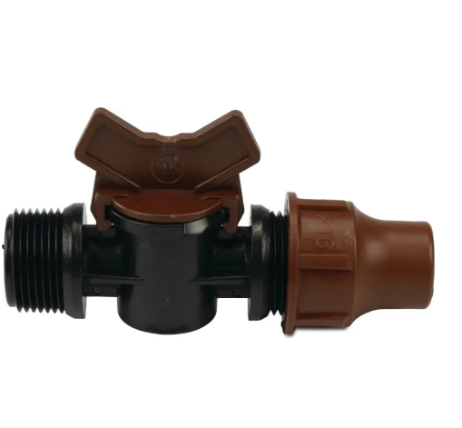 Schraubverbinder für Tropfleitungen, Typ BF-valve lock, Stopfenventil 16mm x 3/4z AG