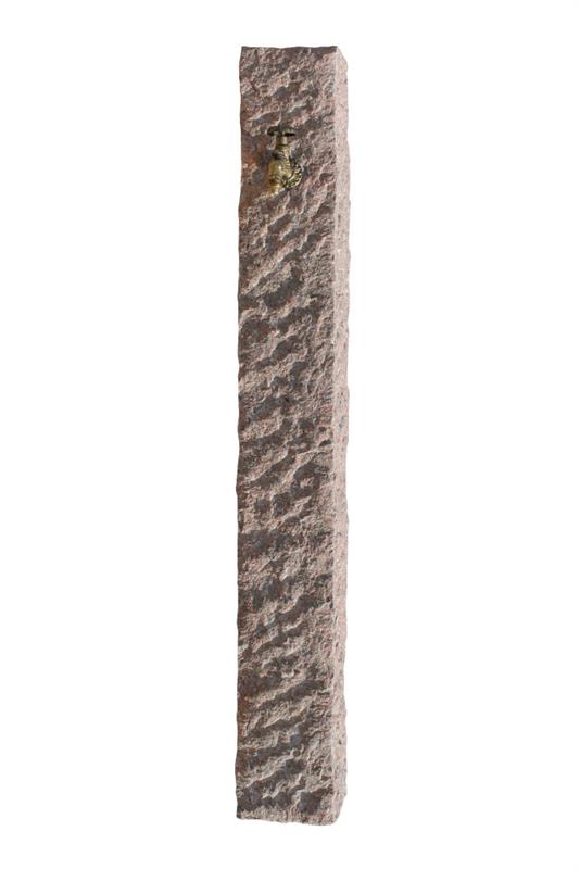 Brunnensäule aus Granit rot, handgespalten, 18x18x140 cm, mit D 3,2 cm