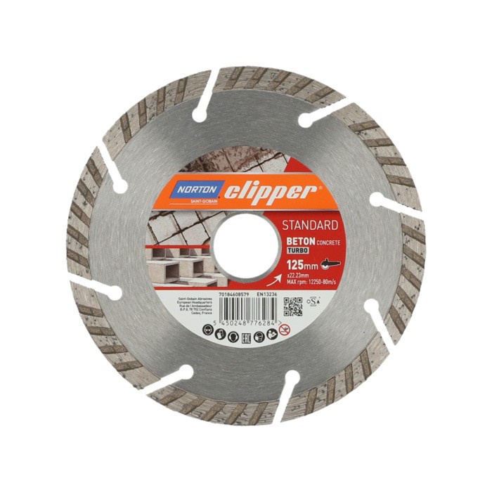 Norton Clipper Diamant-Trennscheibe STANDARD Beton Turbo – 125 mm x 22,23 mm Norton Clipper Diamant-Trennscheibe STANDARD Beton Turbo – 125 mm x 22,23 mm