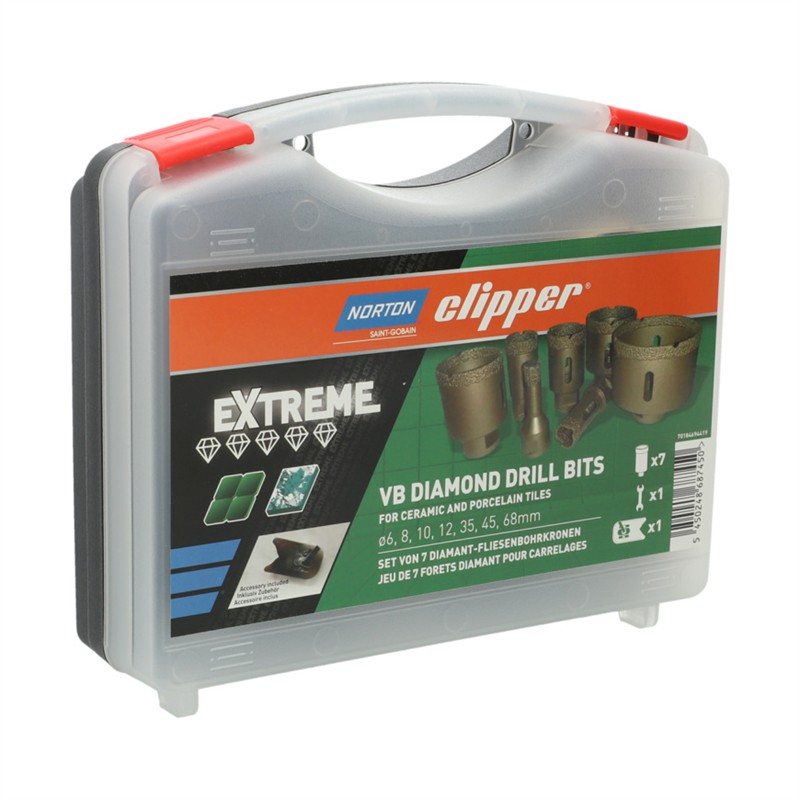 Norton Clipper Extreme VB Koffer 6/8/10/12/35/45/68 mm – Diamant-Fliesenbohrer-Set