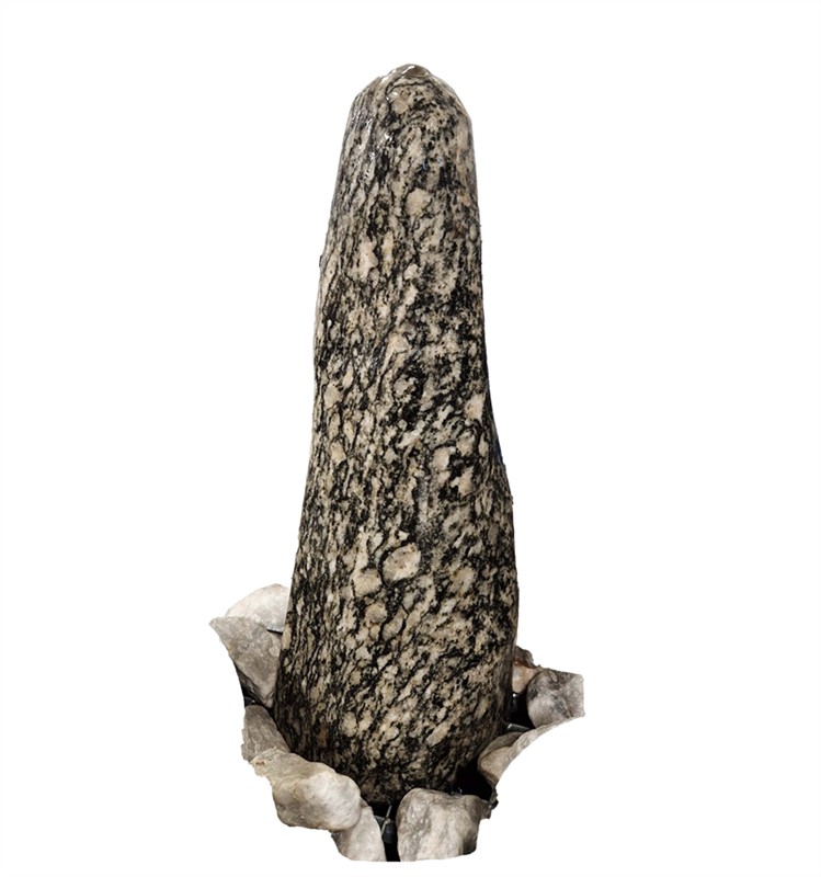 Monolith Pillar mit Quellsteinbohrung – Grau-Weiß – 80 cm